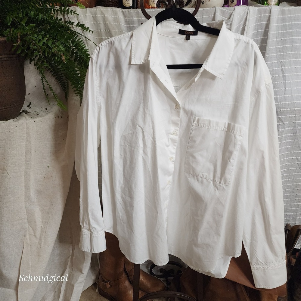 Quince White 100% Organic Cotton Poplin Button Down Long Sleeve Shirt Womens L